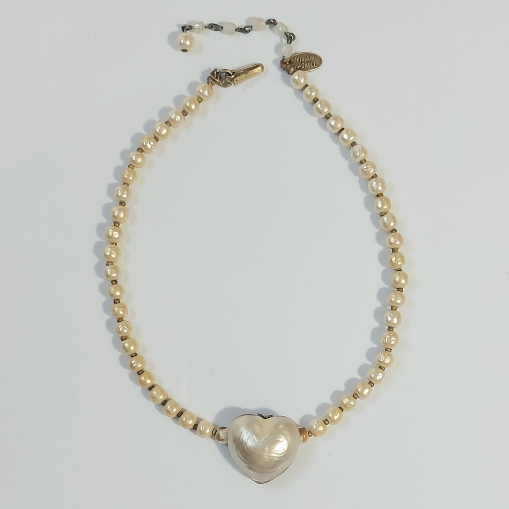 Miriam Haskell Heart Glass Pearl Vintage Necklace